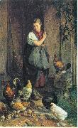 Hans Thoma Huhnerfutterung oil painting